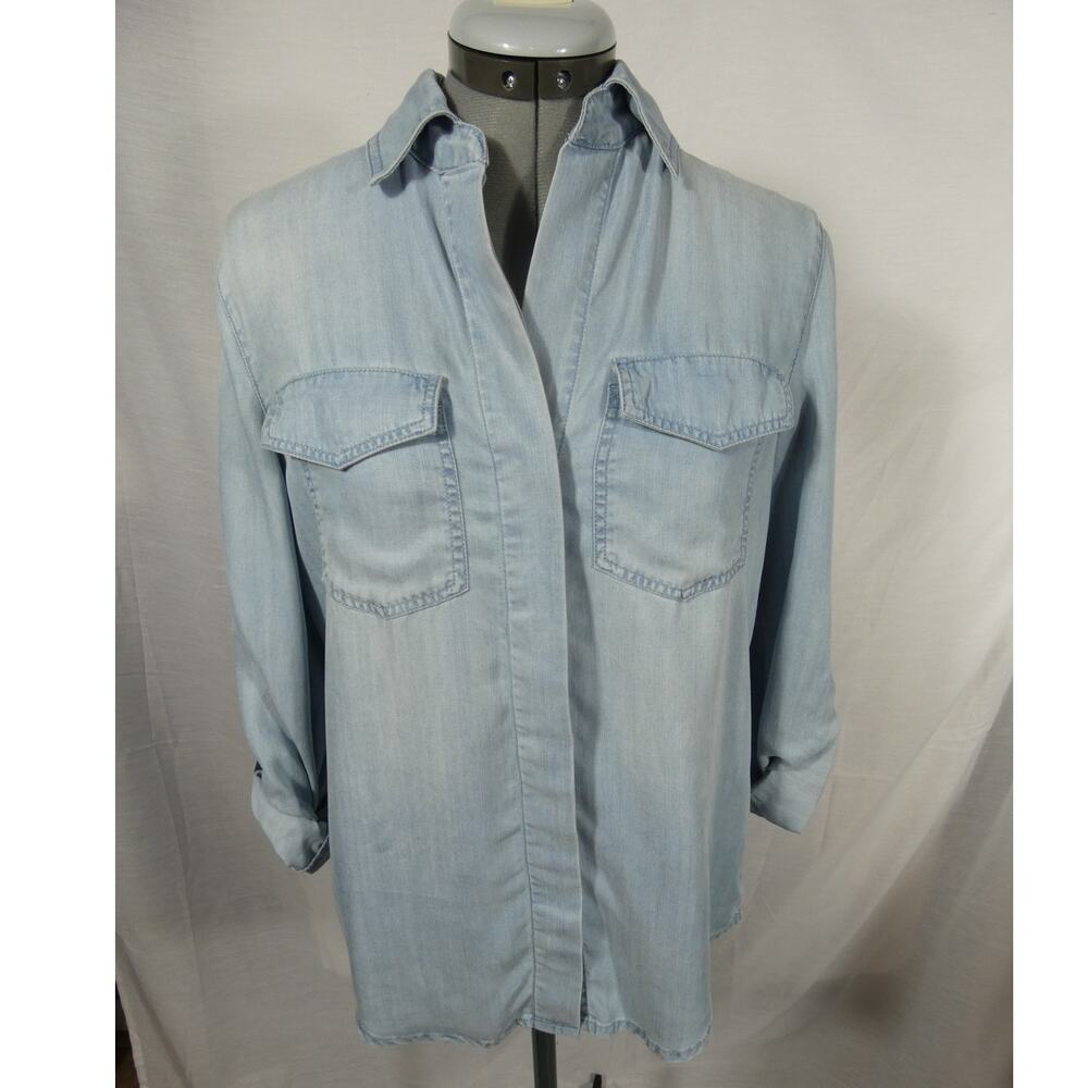 Sam Edelman Women's Small High Low Button Up Tunic Tencel Denim Fabric